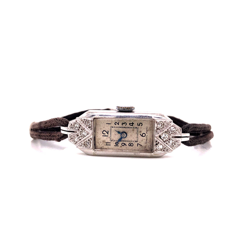Damenuhr Art Deco Achtkant Diamant 750-18k Weißgold