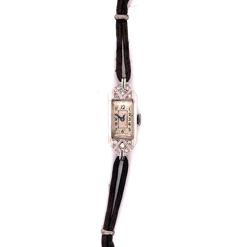 Damenuhr Art Deco Achtkant Diamant 750-18k Weißgold