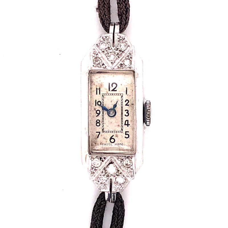 Damenuhr Art Deco Achtkant Diamant 750-18k Weißgold