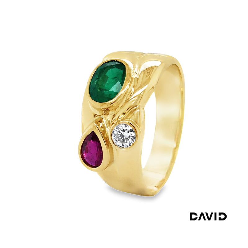 Ring Brillant/Rubin/Smaragd Gold 18k