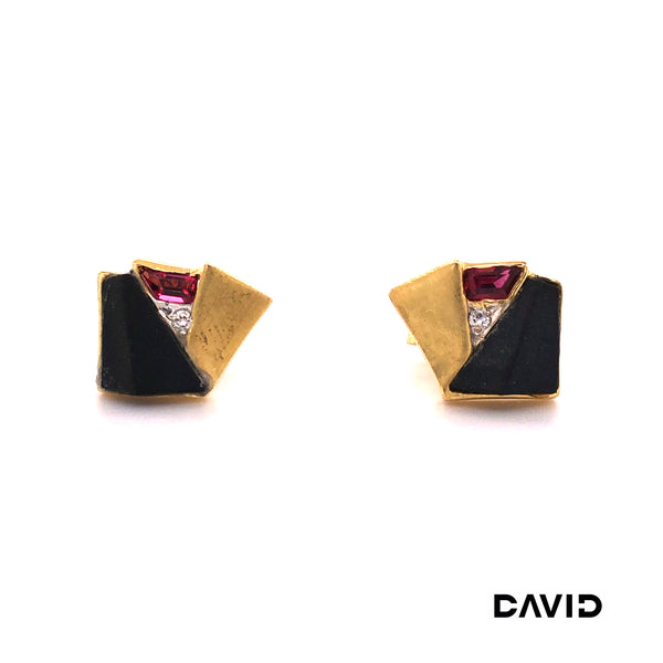 Ohrstecker Dia./Onyx/Rubin Gold 750/18k