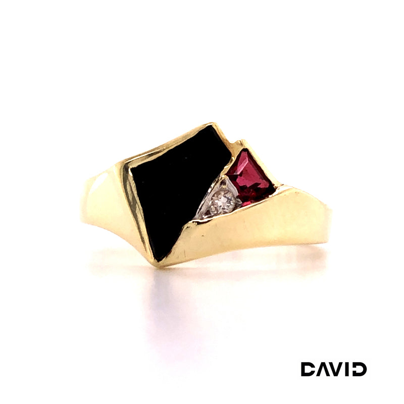 Ring Dia./Onyx/Rubin Gold 585/14k