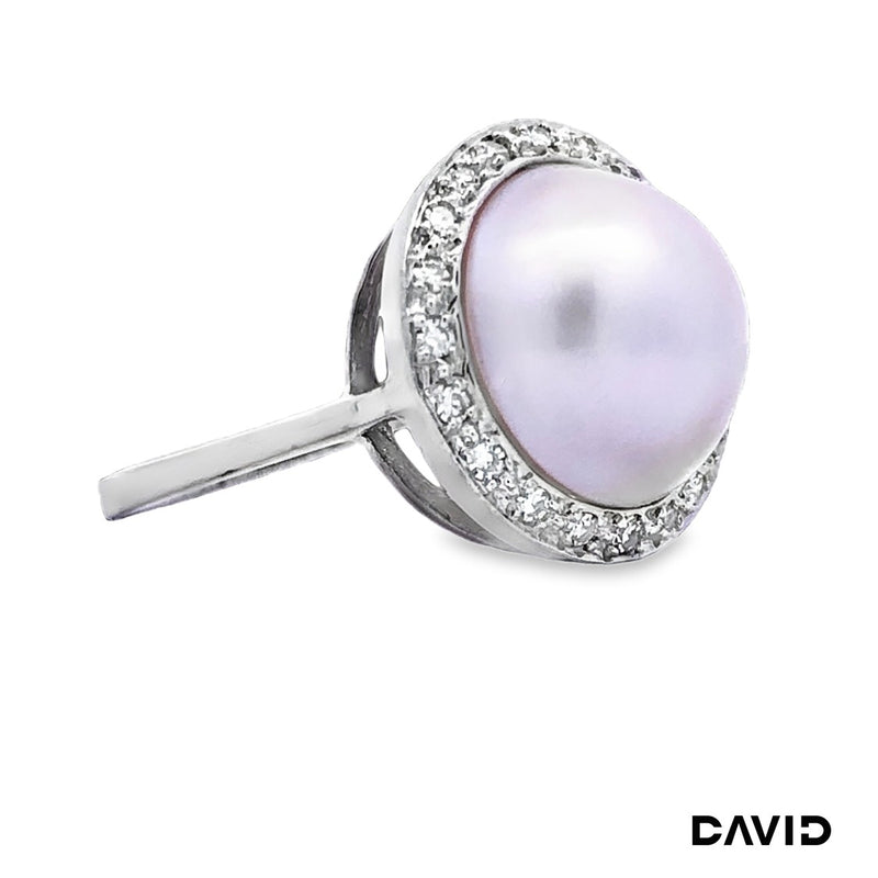 Ring Diamanten/Marbeperle 585/14k Weißgold
