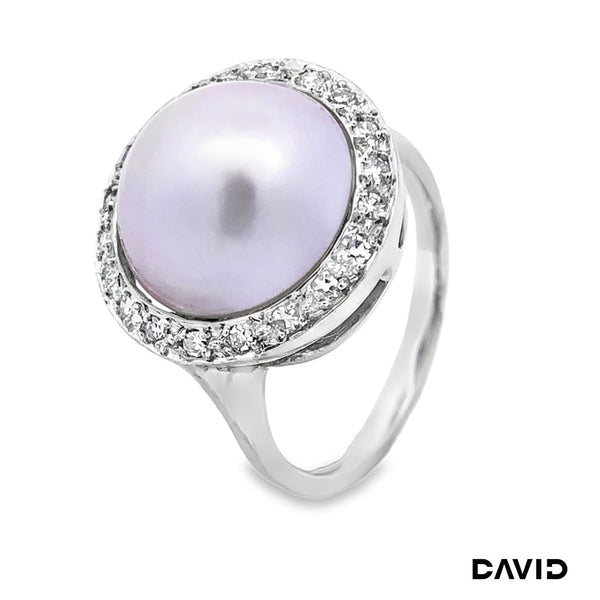 Ring Diamanten/Marbeperle 585/14k Weißgold