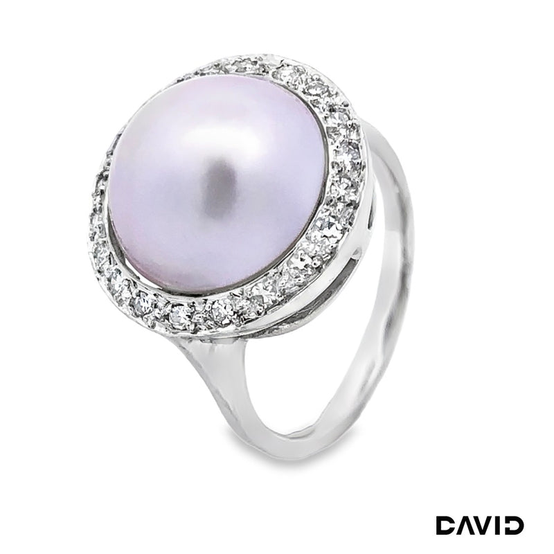 Ring Diamanten/Marbeperle 585/14k Weißgold