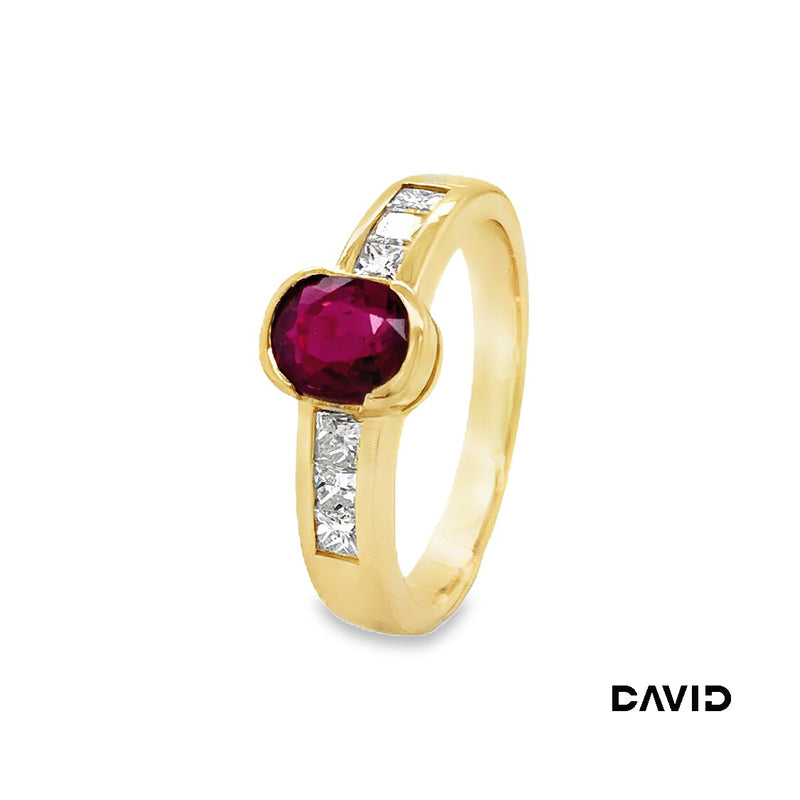 Ring Rubin/Diamant Prinzess-Cut Gold 750/18k