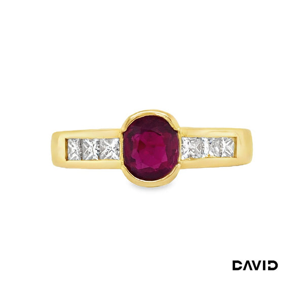 Ring Rubin/Diamant Prinzess-Cut Gold 750/18k