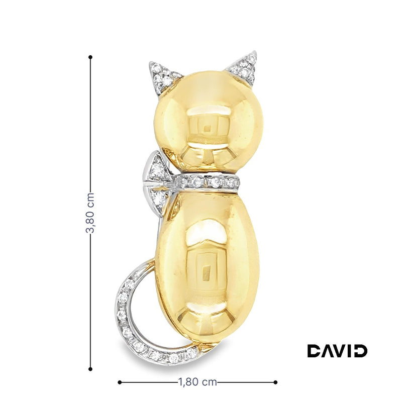 Brosche Katze Bibigi Brillanten Gold 18k Bicolor