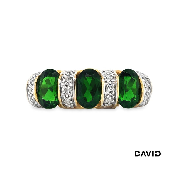 Ring Diamant/ Farbstein grün Gold 14k Bicolor