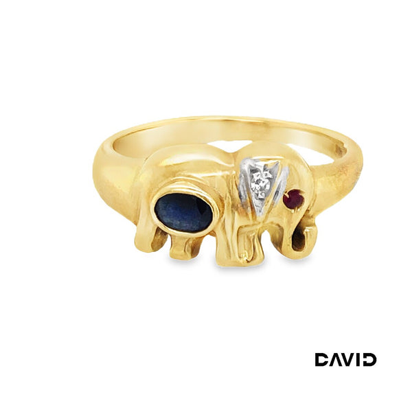 Ring Elefant Saphir/Rubin/Brillant Gold 585/14k