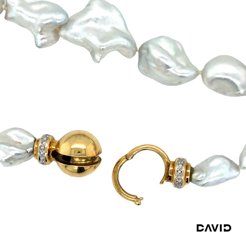Perlenkette "Barock" Diamanten im Achtkant Schliff Gold 750/18k