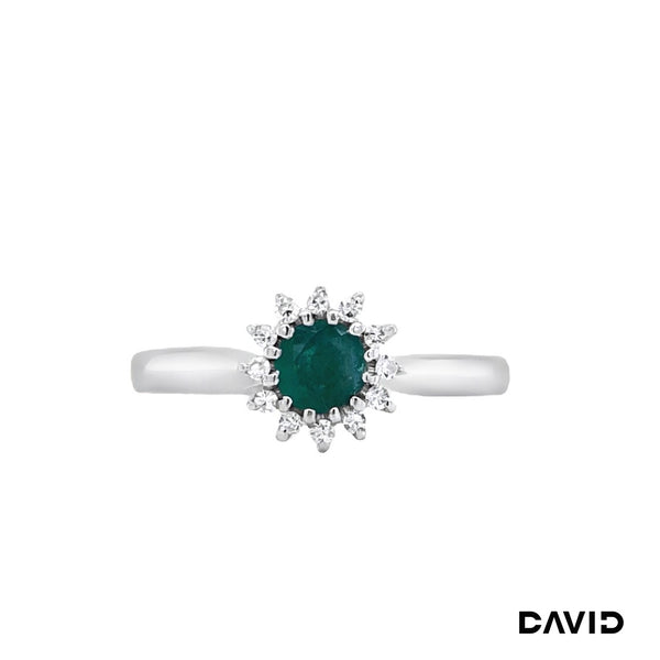 Ring Smaragd und Diamantbesatz 750-18k Weißgold