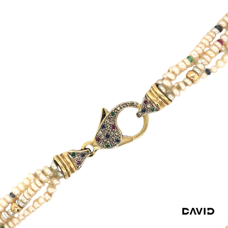 Perlencollier 50 Dia./Rubin/Smaragd/Saphir Gold 585/14k