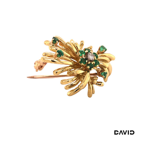 Brosche Blüte Smaragd/Brillant Gold 750/18k