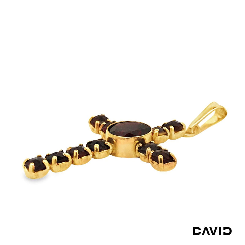 Anhänger Kreuz Granat Gold 8k