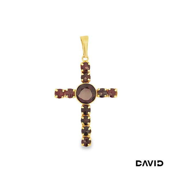 Anhänger Kreuz Granat Gold 8k
