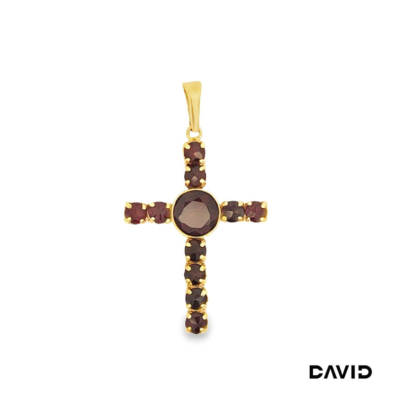 Anhänger Kreuz Granat Gold 8k