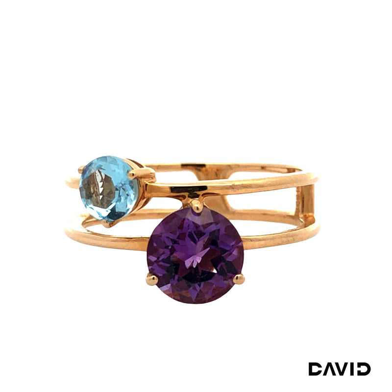 Ring Amethyst & Blautopas Gold 585/14k