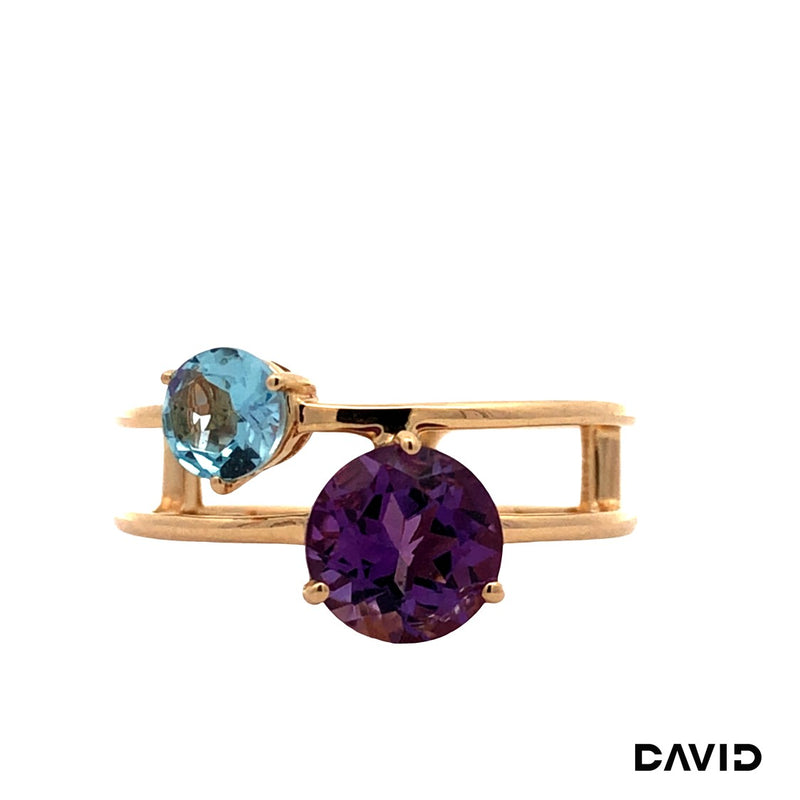 Ring Amethyst & Blautopas Gold 585/14k