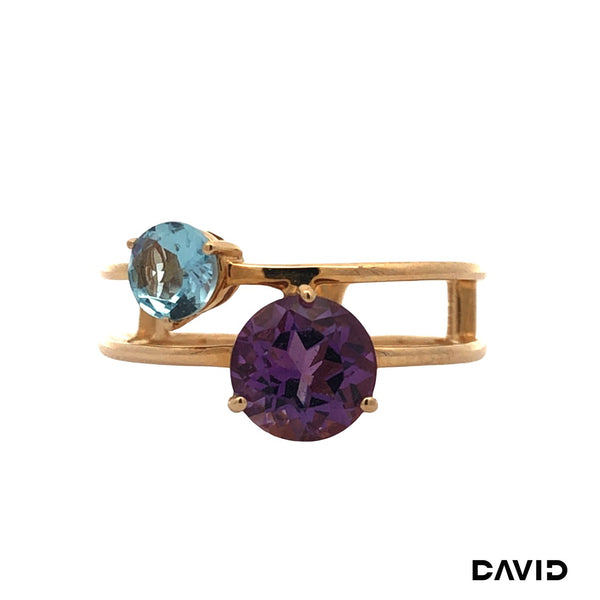 Ring Amethyst & Blautopas Gold 585/14k