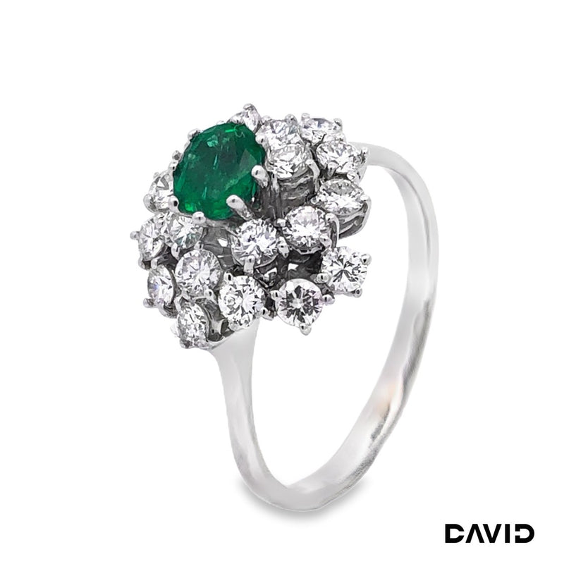 Ring Brill./Smaragd 750-18k Weißgold