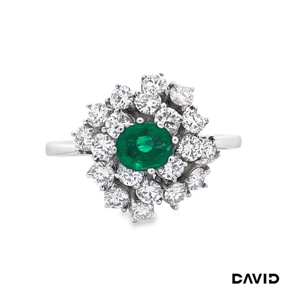 Ring Brill./Smaragd 750-18k Weißgold