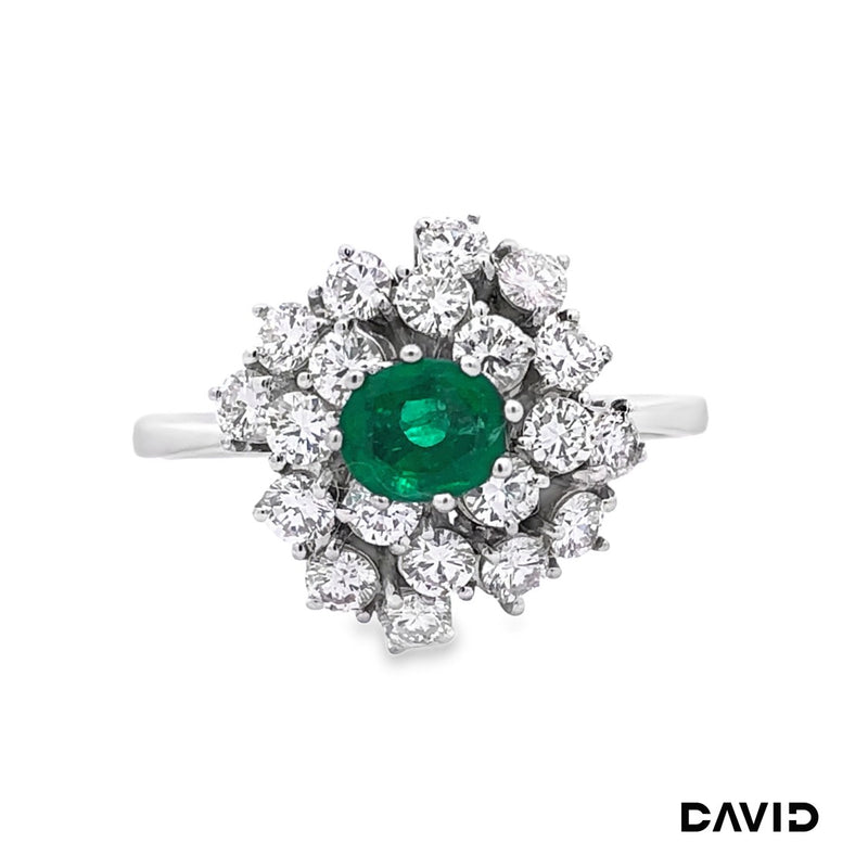 Ring Brill./Smaragd 750-18k Weißgold