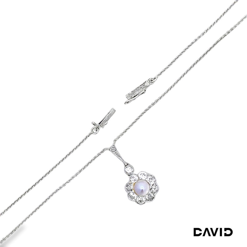 Kette 42 mit Anhänger Diamanten/Süßwasser 585/14k Weißgold