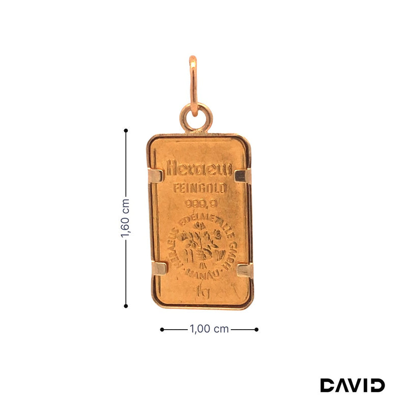 Anhänger 1g Goldbarren Heraeus 24k Gold - 14k Gold