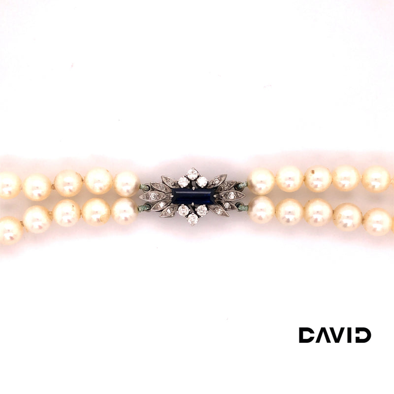 Perlenkette Brill/Diamant/Saphir 18k Weißgold